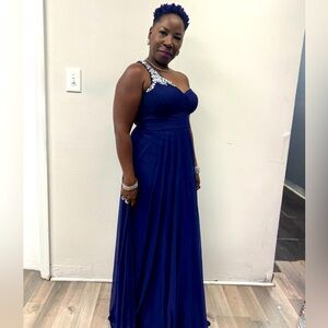 Rhinestones  one-shoulder strap maxi skirt gown prom cocktail party dress